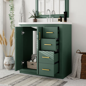 English Elm 30'' Bathroom Vanity - Retro Style With Ceramic Sink, Soft-Closing Doors & Ample Storage Space N710P191947F