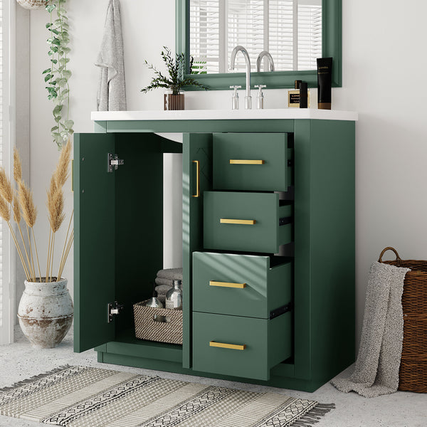 English Elm 30'' Bathroom Vanity - Retro Style With Ceramic Sink, Soft-Closing Doors & Ample Storage Space N710P191947F