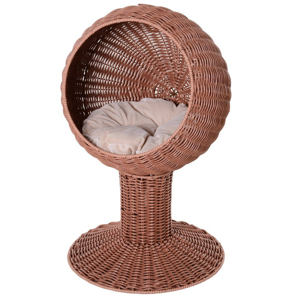English Elm Pawhut Elevated Cat Bed With Rotatable Pod, Cozy Rattan Basket, Plush Cushion For Stylish Naptime Retreat W2225P217307-GIGA