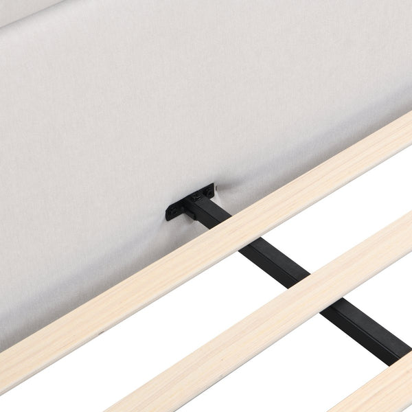 English Elm Christopher Knight Home® - California Upholstered King Platform Bed with Wingback Headboard, Beige Fabric, Sturdy Slats, Silent Support N757P332189B