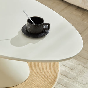 English Elm 47.27" Lucky Stone Oval CoffeeTable with Sculptural Stacked Pebble Base, Minimalist Fiberglass Centerpiece Milk White W2664S00045