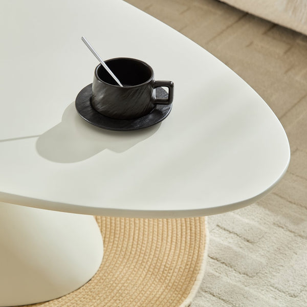English Elm 47.27" Lucky Stone Oval CoffeeTable with Sculptural Stacked Pebble Base, Minimalist Fiberglass Centerpiece Milk White W2664S00045