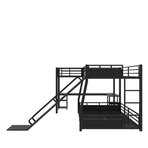 English Elm L-shaped Metal Triple Bunk Bed with Slide Desk Shelves Sleep Study Play Zone W1580S00280