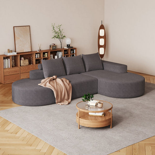 English Elm Modern Curved Sectional Sofa - Soft Chenille Upholstery, Modular Design, 3 Pillows & Easy Setup W834S00452