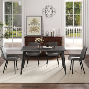 English Elm 55.12" Modern Artificial Stone Dining Table With Black Metal Legs - Sleek Design For 6 People! W1535S00510