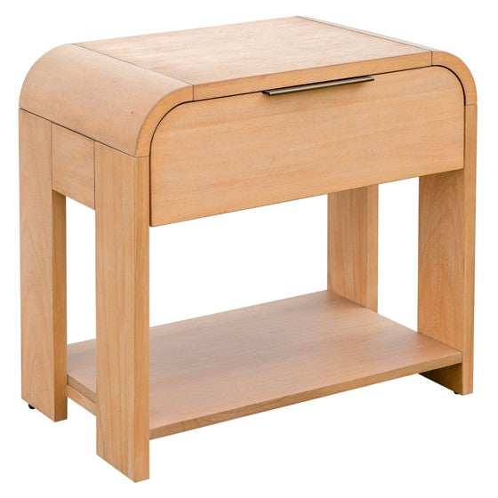 English Elm Modern One Drawer Waterfall Nightstand in Caramel Maple Finish, Solid Wood Frame, Compact 26"W x16"D x24"H Elegance B035P203223