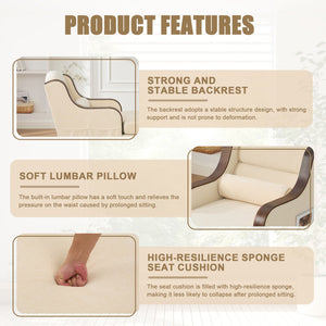 English Elm UNITED Oversized Chaise Lounge Sofa Bed with Solid Wood Arms, High-Resilience Foam, 800lb Capacity and Storage Pockets Beige W1568S00212