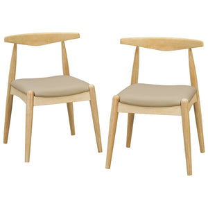 English Elm [video] Rubberwood Dining Chairs Set of 2 Faux Leather Ergonomic Retro Splayed Leg Design Light Grey+Natural N759P386879E