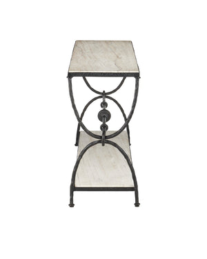 Currey & Company Agora White Travertine Console Table - Elegant Greek-inspired Design With Stunning Veining & Bronze Frame White White Travertine ,Wrought Iron 4000-0245-currey-company