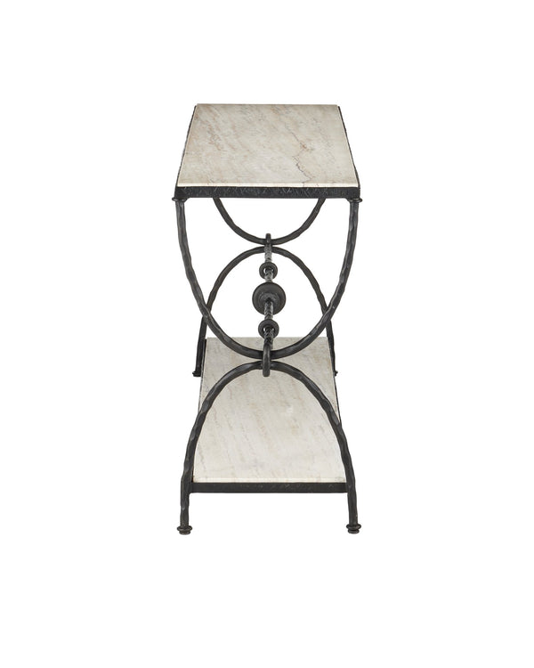 Currey & Company Agora White Travertine Console Table - Elegant Greek-inspired Design With Stunning Veining & Bronze Frame White White Travertine ,Wrought Iron 4000-0245-currey-company