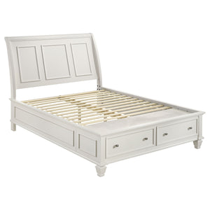 English Elm Fresnes Sleigh-Style Queen Bed with Built-In Underbed Storage Drawers and Traditional Wood Trim Finish Cream White B062S00930