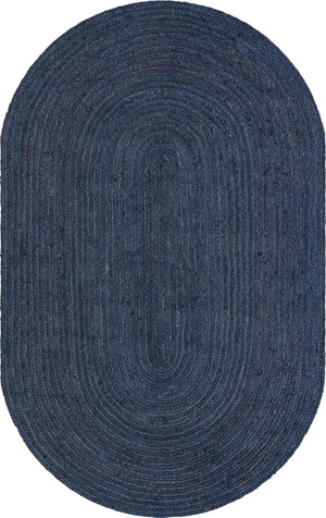 Unique Loom Braided Jute Dhaka Hand Woven Solid Rug Navy Blue,  5' 1" x 8' 0"