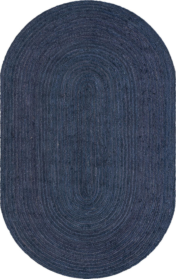 Unique Loom Braided Jute Dhaka Hand Woven Solid Rug Navy Blue,  5' 1" x 8' 0"