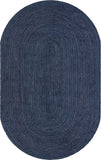 Unique Loom Braided Jute Dhaka Hand Woven Solid Rug Navy Blue,  5' 1" x 8' 0"