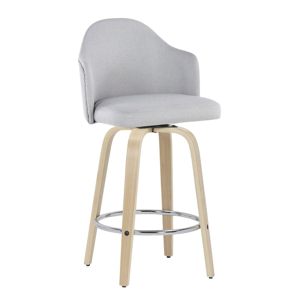 English Elm Ahoy Mid-Century Modern Counter Stool Set Of 2 With Light Grey Fabric & Natural Wood Legs - Stylish Comfort B202S00170