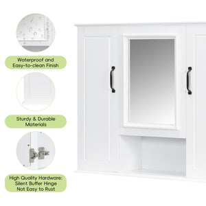 English Elm 36'' Mirror Cabinet with 3 Doors — Wall-Mounted Bathroom Storage Unit, MDF & Pine, Spacious Shelves White N725P346902K