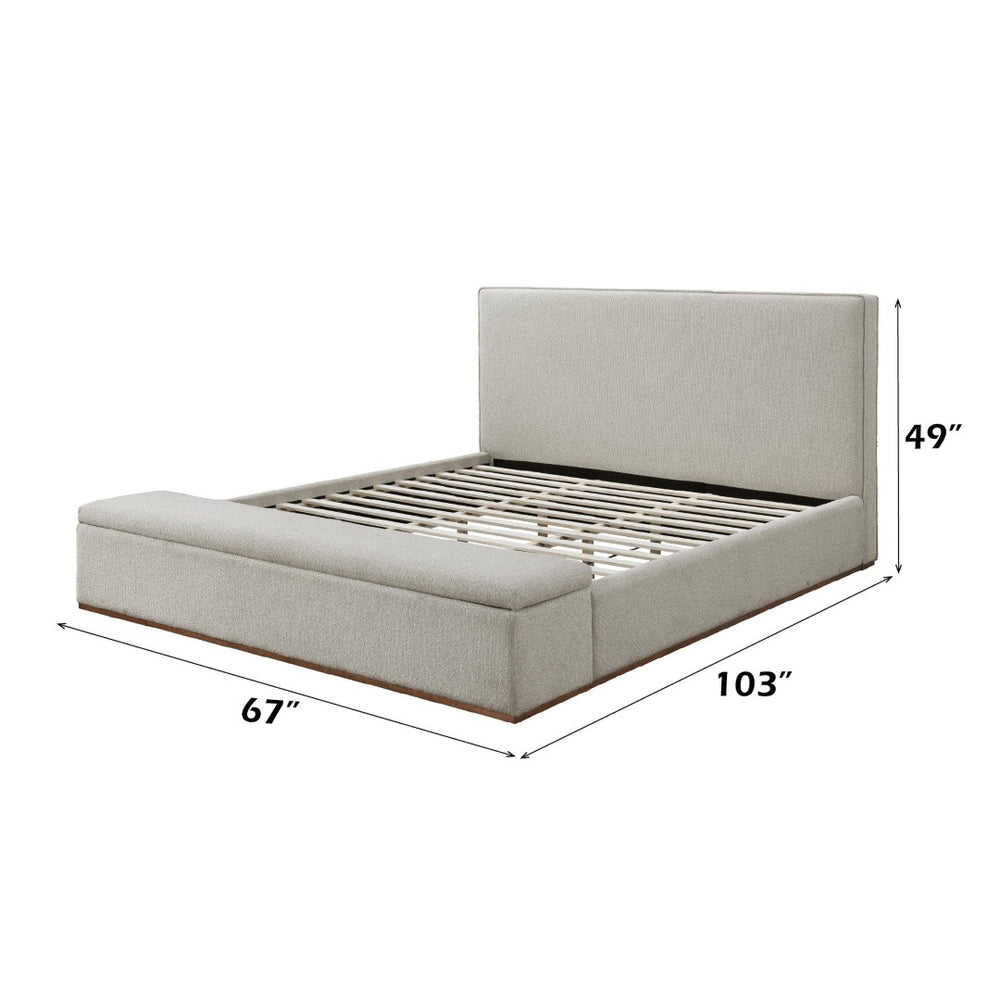 English Elm Boxter Queen Storage Bed Beige Linen Upholstered Platform Frame Walnut Legs B2756S00031