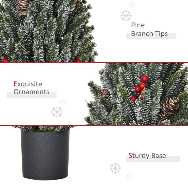 English Elm HOMCOM 18" Snow-Flocked Mini Tabletop Christmas Tree with Pine Cones & Berries, Pre-Decorated Centerpiece W2225P200937