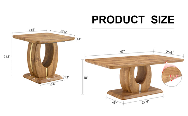 English Elm Modern Minimalist Wood-Tone Mdf Coffee Table Set - Stylish Square & Rectangular Design For Your Home W1151S01848