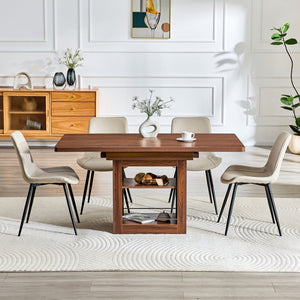 English Elm Scalable Extendable Dining Set Four Chairs Linen Upholstered Walnut Base Modern Walnut+Black,Warm Grey W1151S04717
