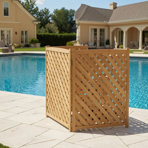 English Elm 3-panel Outdoor Wood Slatted Privacy Screen Enclosure for Patio Equipment Areas Light Brown W2640P389250