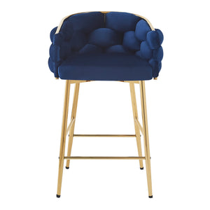 English Elm Christopher Knight Home® - 28'' Velvet Counter Stools Set of 2 with Gold Iron Frame, Plush Back & Footrest for Kitchen Dark Blue N780P199861B