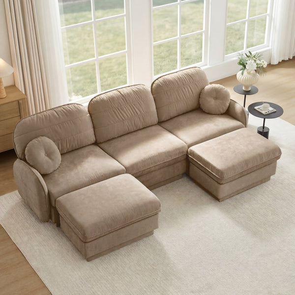 English Elm 105" Chenille U-shaped Sectional Sofa Deep Seat Cloud Couch with Movable Ottoman Light Coffee W714S01761