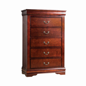 English Elm Dark Transitional 5-Drawer Chest in Rich Finish with Nickel Oval Knobs Durable Wood Blend Craftsmanship Cherry 19 L x 33 W x 52 H B2741P372712