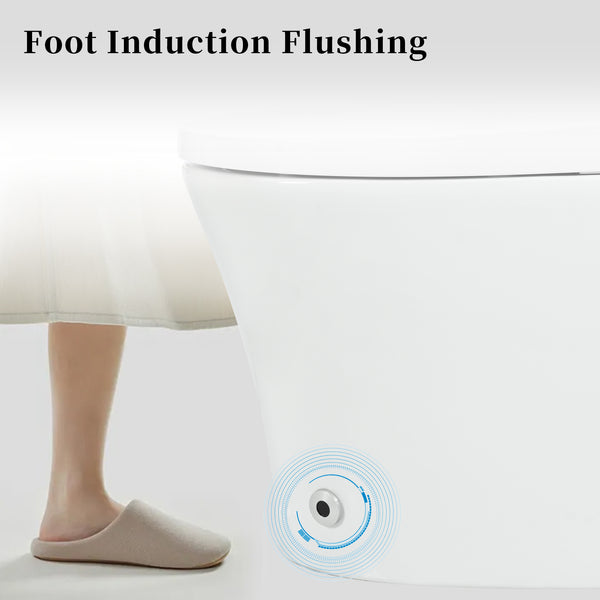 English Elm Smart toilet One-Piece Elongated Heated Seat with Foot Sensor, Dual Flush, Auto-LED Night Light, IPX4 Waterproof and Soft-Close Comfort Bowl (White) N753P222587W