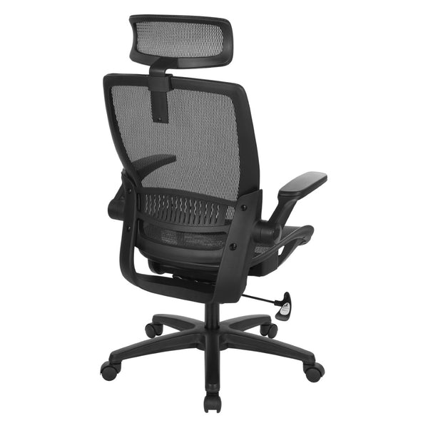 OSP Home Furnishings Mesh Back Ergonomic Manager Chair with Adjustable Headrest Lumbar Support and Flip Armrests EMM65151HR-3