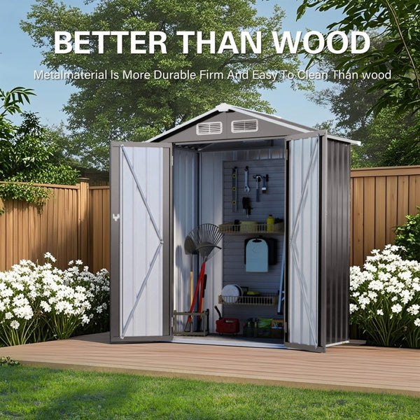 English Elm 5x3 Ft Galvanized Steel Outdoor Storage Shed with Peaked Roof and Lockable Door W3213P309352