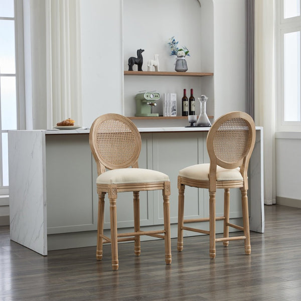 English Elm Solid Wood Bar Stools Set Of 2 – Elegant French Country Design With Upholstered Comfort For Your Bar W1622P221400-GIGA