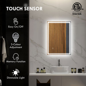 English Elm HOMCOM LED Bathroom Mirror 31.5"x23.5" Touch Dimmable, 3 Color Temps, Memory, IP44 Waterproof W2225P173993