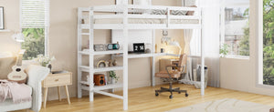 English Elm Twin Loft Bed with Built-in Desk Shelving and Dry-erase Board for Kids Rooms White LT100320AAK