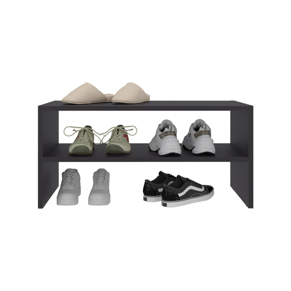 English Elm Silpa Small Shoe Rack - 3 Open Shelves, 23.6" Compact Black Organizer with Top Bench Surface and Modern Finish B200P374505