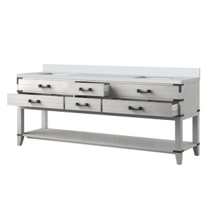 English Elm White Oak Double Bath Vanity 84" W X 22" D, Cultured Marble Top, Soft-Close Drawers & Storage B2731P260395-GIGA