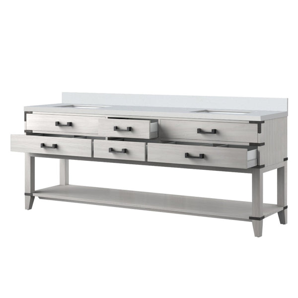 English Elm White Oak Double Bath Vanity 84" W X 22" D, Cultured Marble Top, Soft-Close Drawers & Storage B2731P260395-GIGA