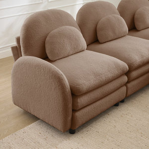 English Elm Teddy Fleece Curved Loveseat Modular Two Seater Sofa with Cloud Soft Double Layer Cushions Camel W5656S00096