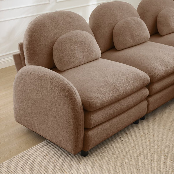 English Elm Teddy Fleece Curved Loveseat Modular Two Seater Sofa with Cloud Soft Double Layer Cushions Camel W5656S00096