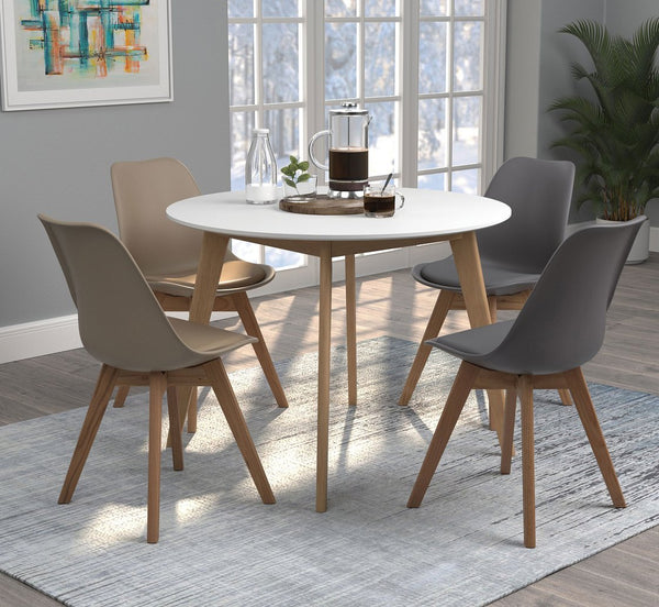 English Elm 40-inch Two-Tone Round Dining Table Matte White Top Natural Wood Base Mid-Century Modern Metal Wood Blend B016P369792