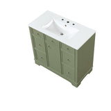 English Elm 36" Bathroom Vanity With Sink, One Cabinet With Three Drawers and One Flip Drawer, Solid Wood and Mdf Board, Green