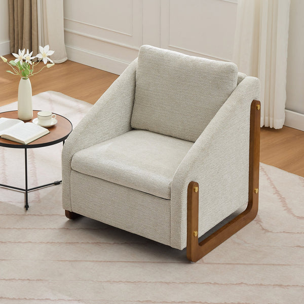 English Elm 057-Set Chenille Fabric Modern Upholstered Armchair with Wooden Side Frame, Ergonomic Cushioned Comfort Beige W527P239825