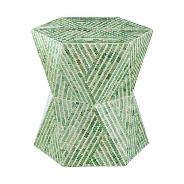 English Elm 19x19x20" Iridescent Capiz Shell Pedestal Stool Sculptural Bohemian Accent Table W2078P487549