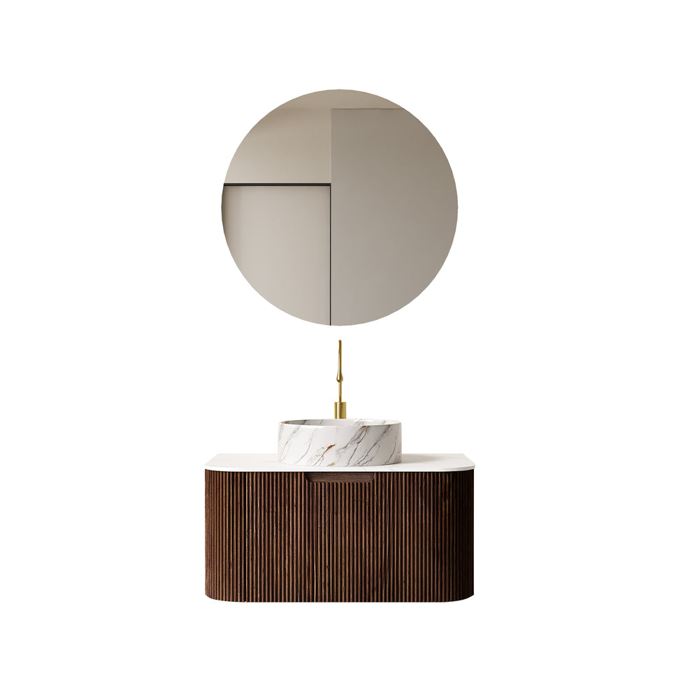 English Elm Dina 30" Wall-Mounted Bathroom Vanity With Curved Edges, Dark Walnut Storage & Luxurious Basin Design W2615S00495