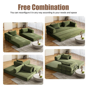 English Elm 78 Inch Corduroy Convertible Sofa Sleeper Futon with Foldable Armrests for Studio Rooms Green W5385P455028