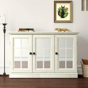 English Elm 45" Mirrored Acrylic Door Sideboard Mdf Buffet Cabinet with Adjustable Shelves White Oak W2899P372749