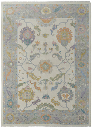 Feizy Rugs Karina Hand-knotted Wool Rug: Timeless Elegance With Low Pile, Floral Design For Sophisticated Decor Ivory,Orange,Blue Wool 90969g9fivygryc50
