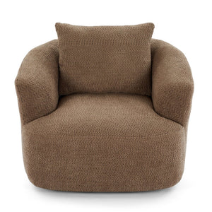 English Elm 360° Swivel Chair with Boucle Upholstery, Deep Pocket-Spring Seat, Ergonomic Curved Arms & Minimalist Design for Living Room Comfort Dark Brown N719P288552D