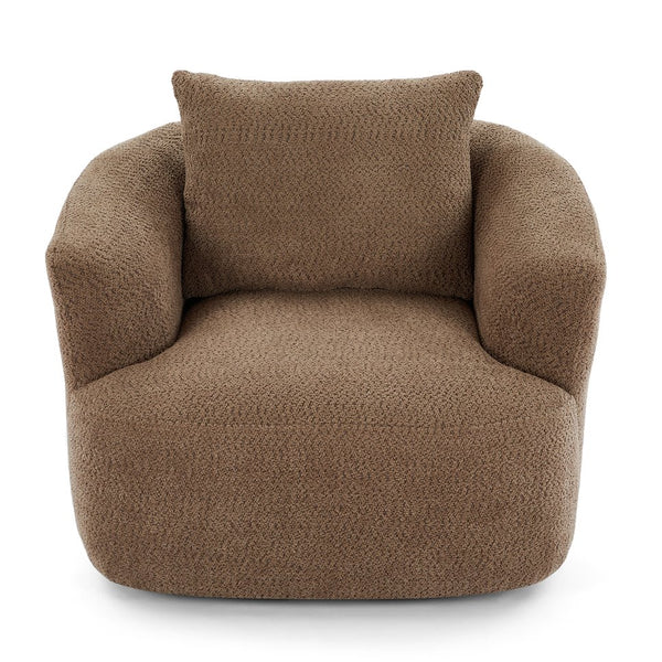 English Elm 360° Swivel Chair with Boucle Upholstery, Deep Pocket-Spring Seat, Ergonomic Curved Arms & Minimalist Design for Living Room Comfort Dark Brown N719P288552D