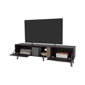 English Elm Dragon Modern Wengue TV Stand with 2 Drop-Down Door Compartments, Open Shelf & Conical Legs B128P263715